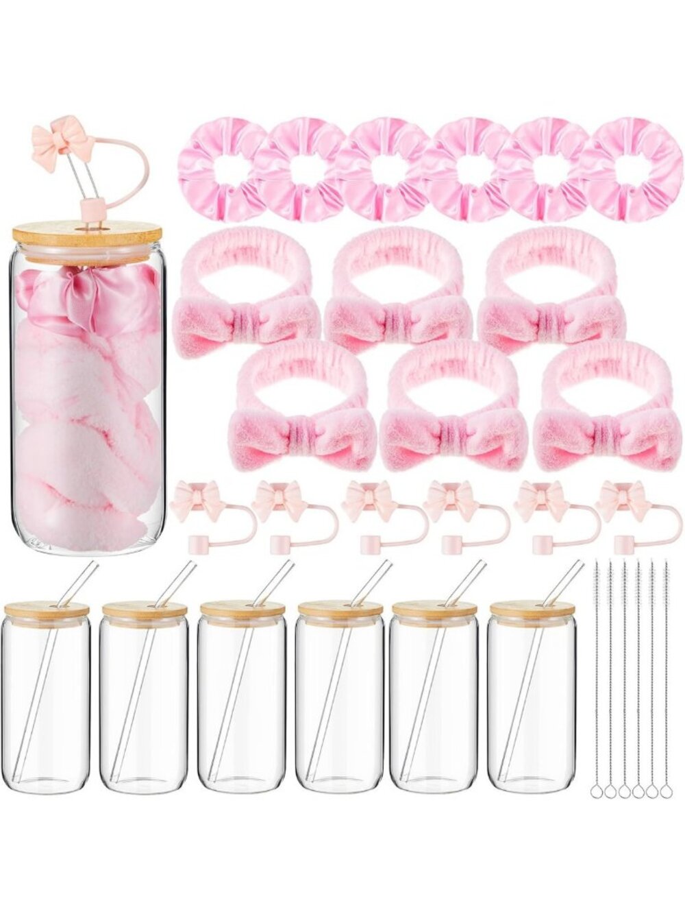 6-Piece Pink Bow Spa Birthday Gifts | Sleepover Slumber Party Favors